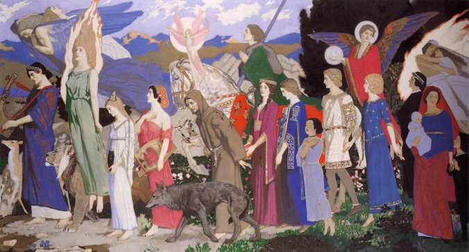 John Duncan, Masque of Love, 1921, Oil on canvas, 113 x 209 cm, Paisley Museum and Galleries
